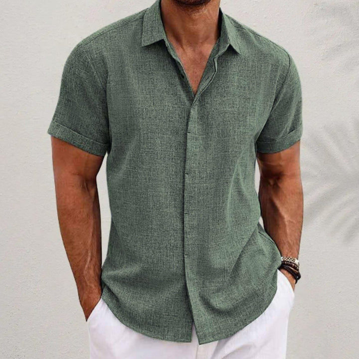 Men's Relaxed-Fit Linen Blend Short-Sleeve Button Shirt - Green