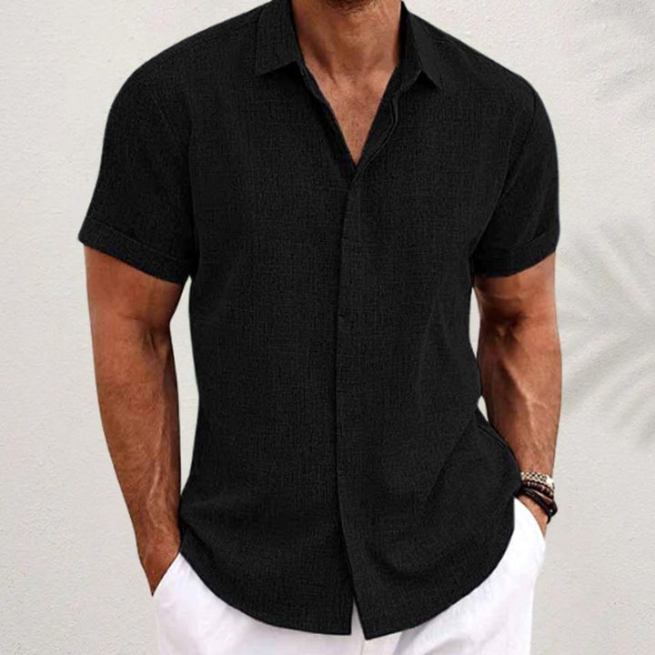 Men's Relaxed-Fit Linen Blend Short-Sleeve Button Shirt - Black