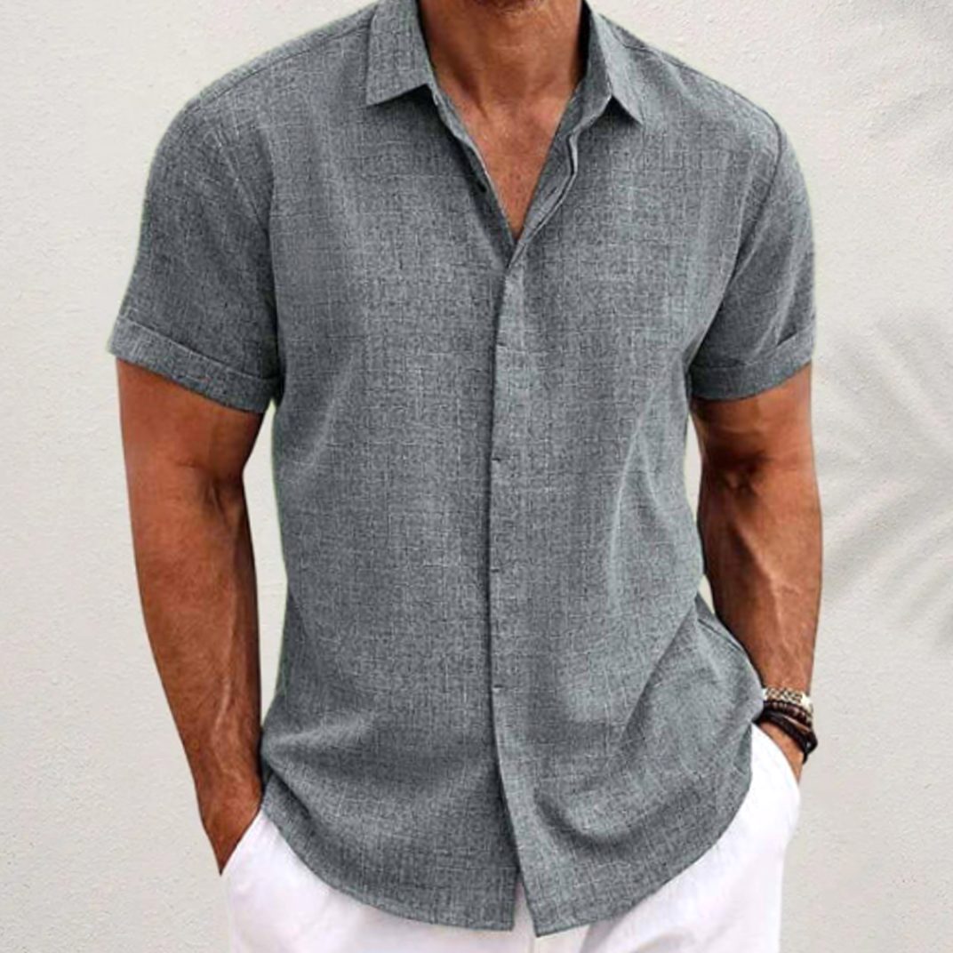 Men's Relaxed-Fit Linen Blend Short-Sleeve Button Shirt - Grey