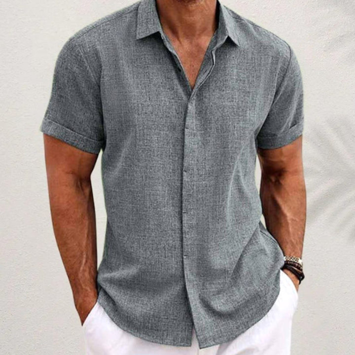 Men's Relaxed-Fit Linen Blend Short-Sleeve Button Shirt - Grey