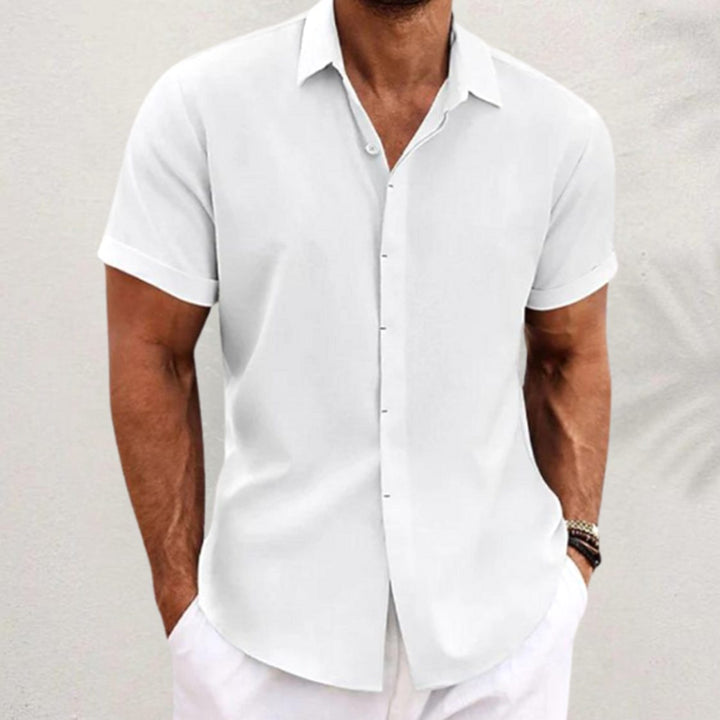 Men's Relaxed-Fit Linen Blend Short-Sleeve Button Shirt - White