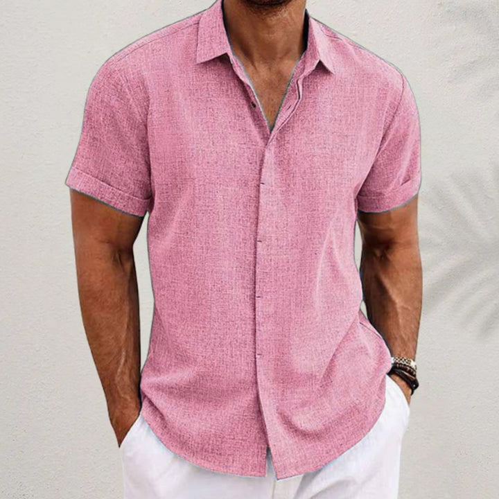 Men's Relaxed-Fit Linen Blend Short-Sleeve Button Shirt - Pink