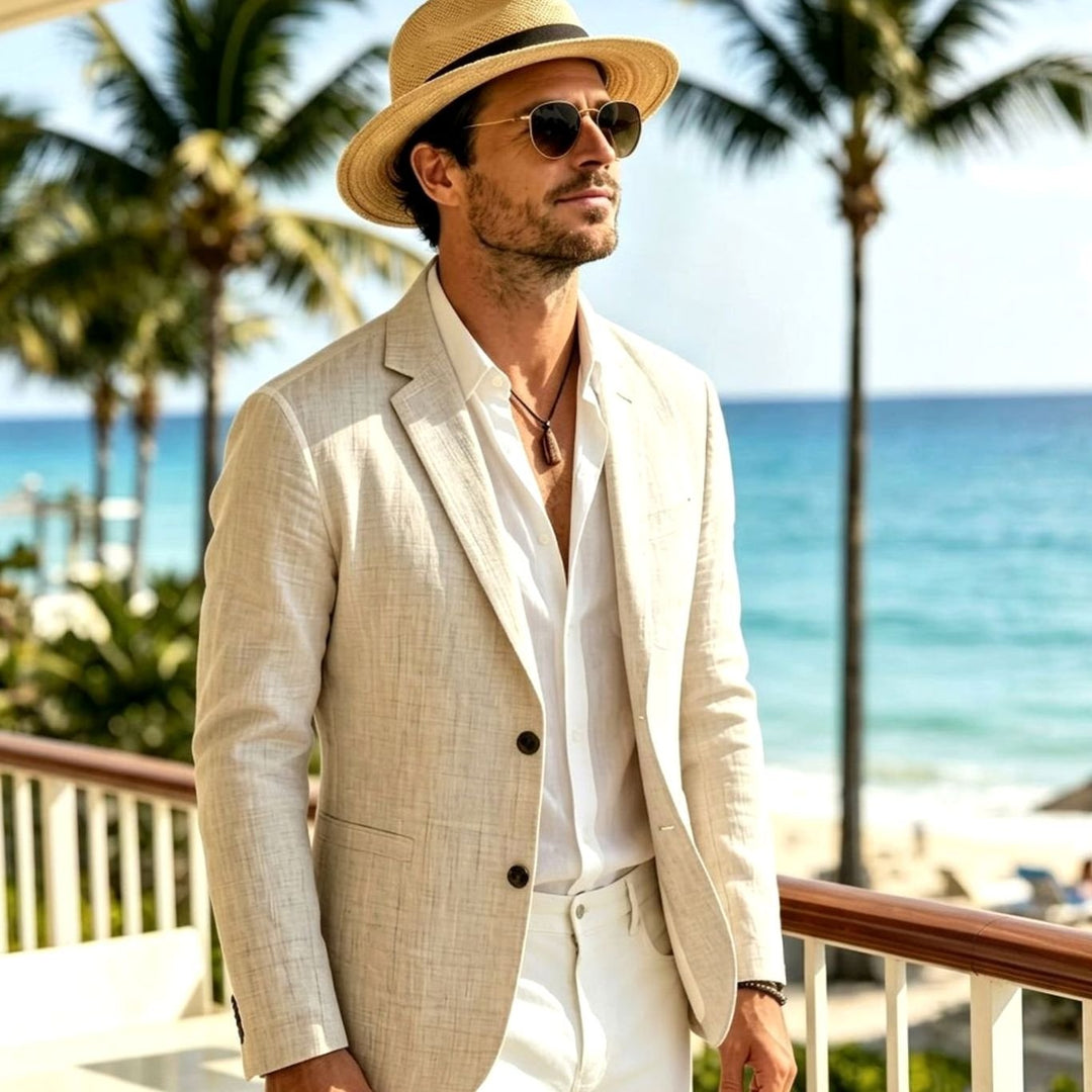 Men's Relaxed-Fit Linen Blend Single-Button Blazer - Cream