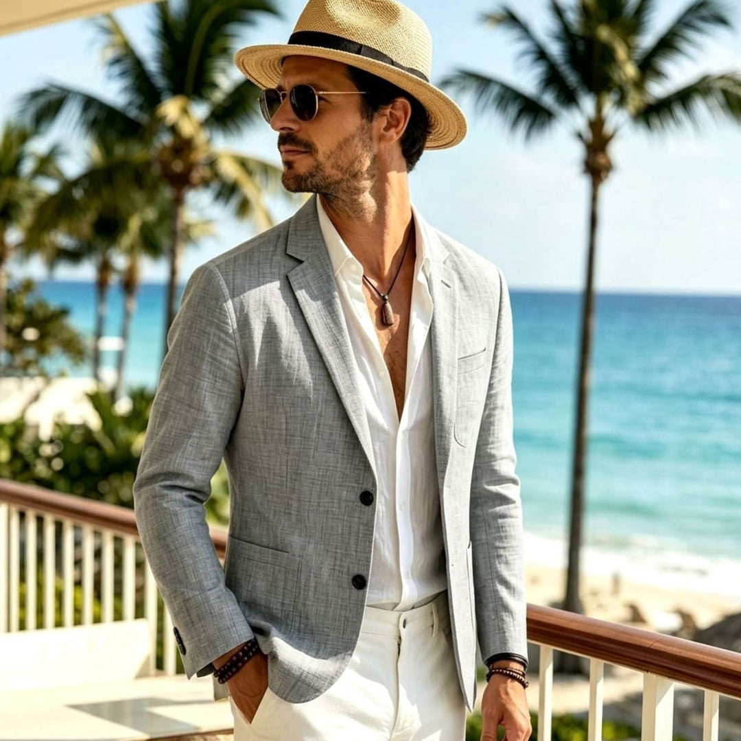 Men's Relaxed-Fit Linen Blend Single-Button Blazer - Grey
