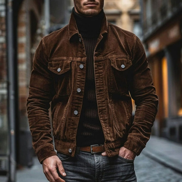 Men's Relaxed-Fit Single-Breasted Corduroy Jacket - Brown