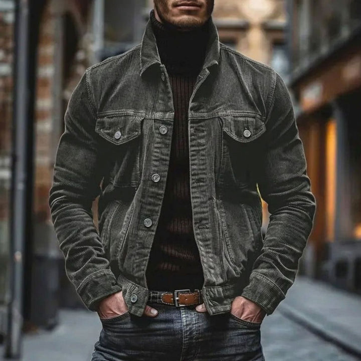 Men's Relaxed-Fit Single-Breasted Corduroy Jacket - Grey