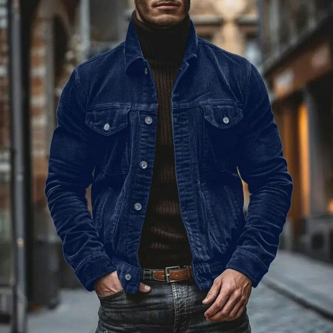 Men's Relaxed-Fit Single-Breasted Corduroy Jacket - Blue