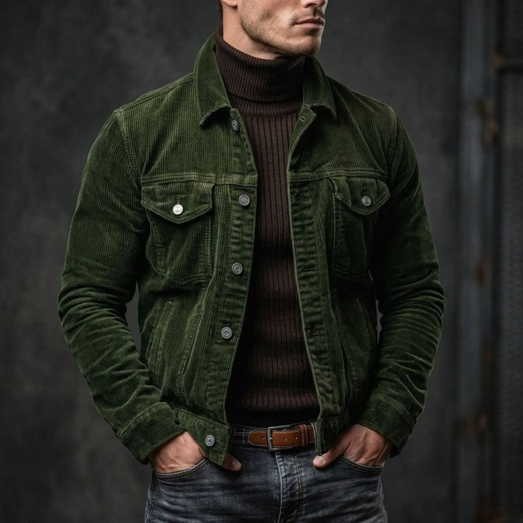 Men's Relaxed-Fit Single-Breasted Corduroy Jacket - Green