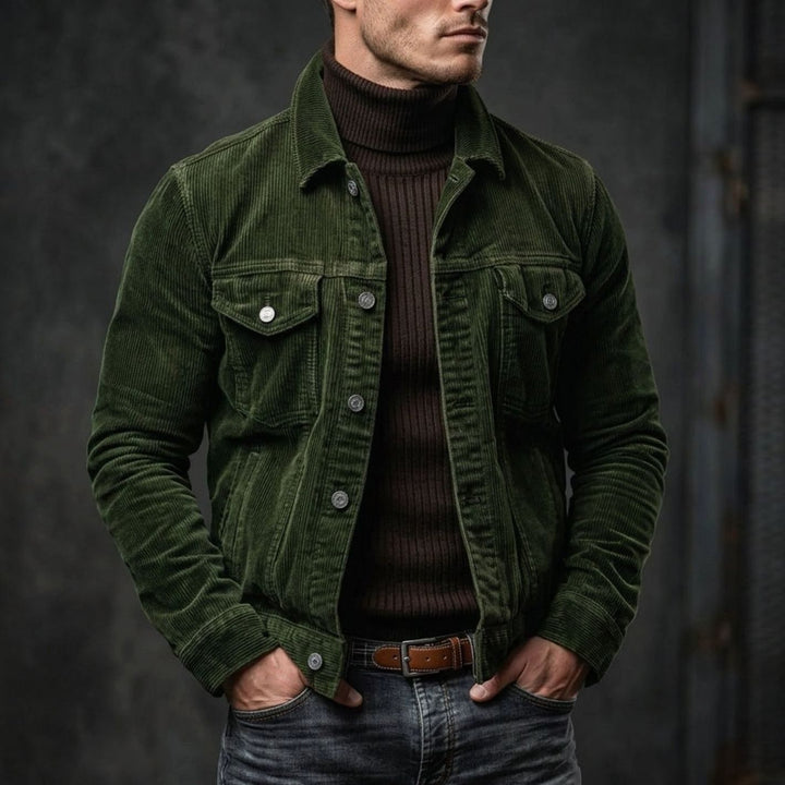 Men's Relaxed-Fit Single-Breasted Corduroy Jacket - Green