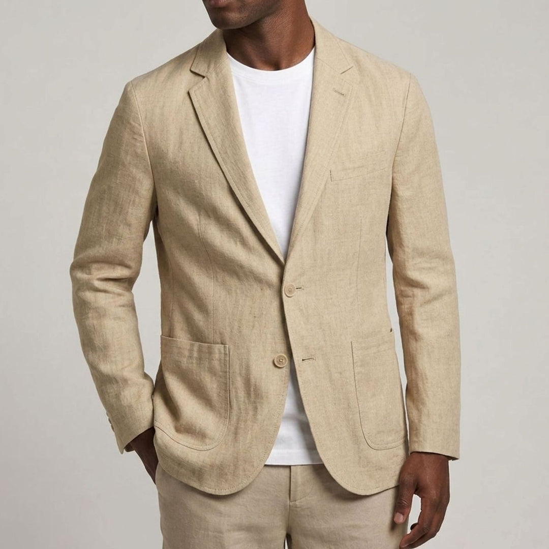 Men's Relaxed-Fit Two-Button Linen Blazer - Cream