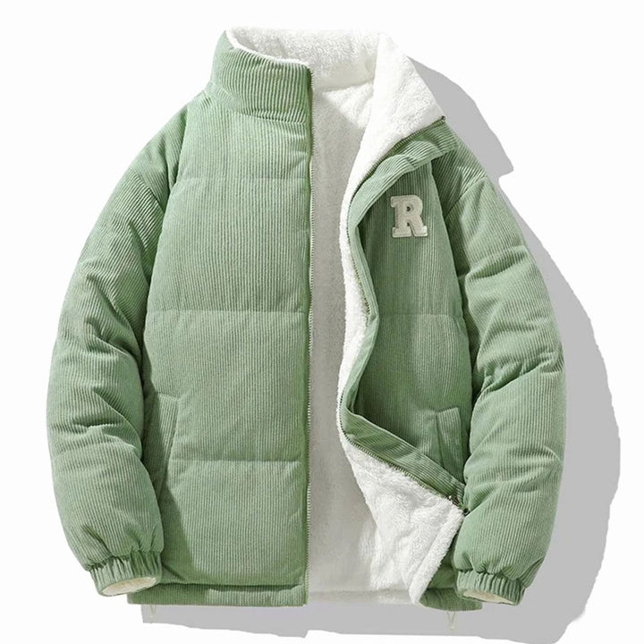 Men's Reversible Corduroy Fleece-Lined Puffer Winter Jacket - Green