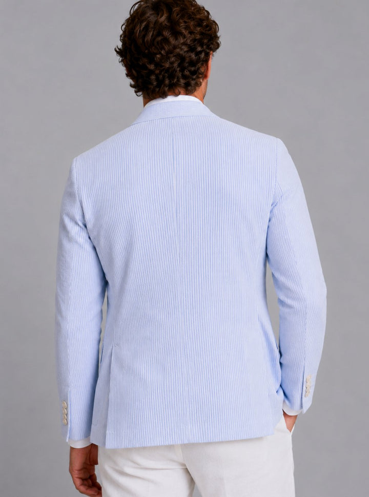 Men's Seersucker Striped Tailored Two-Button Blazer