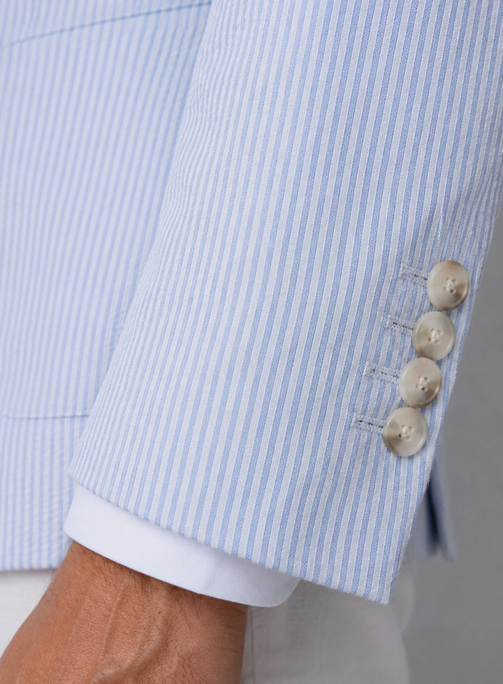 Men's Seersucker Striped Tailored Two-Button Blazer