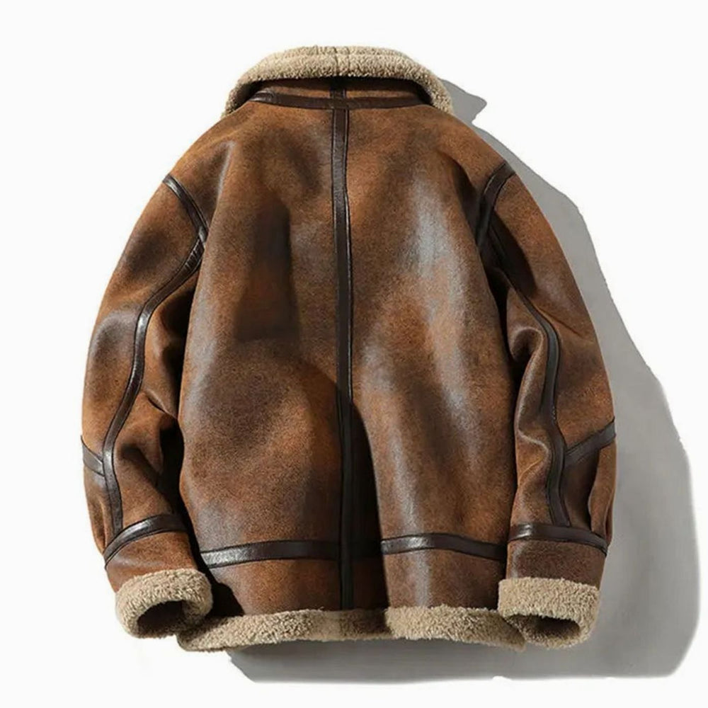 Men's Shearling-Lined Suede Aviator Winter Jacket