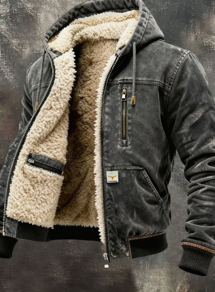 Men's Sherpa-Lined Hooded Zip-Up Winter Jacket