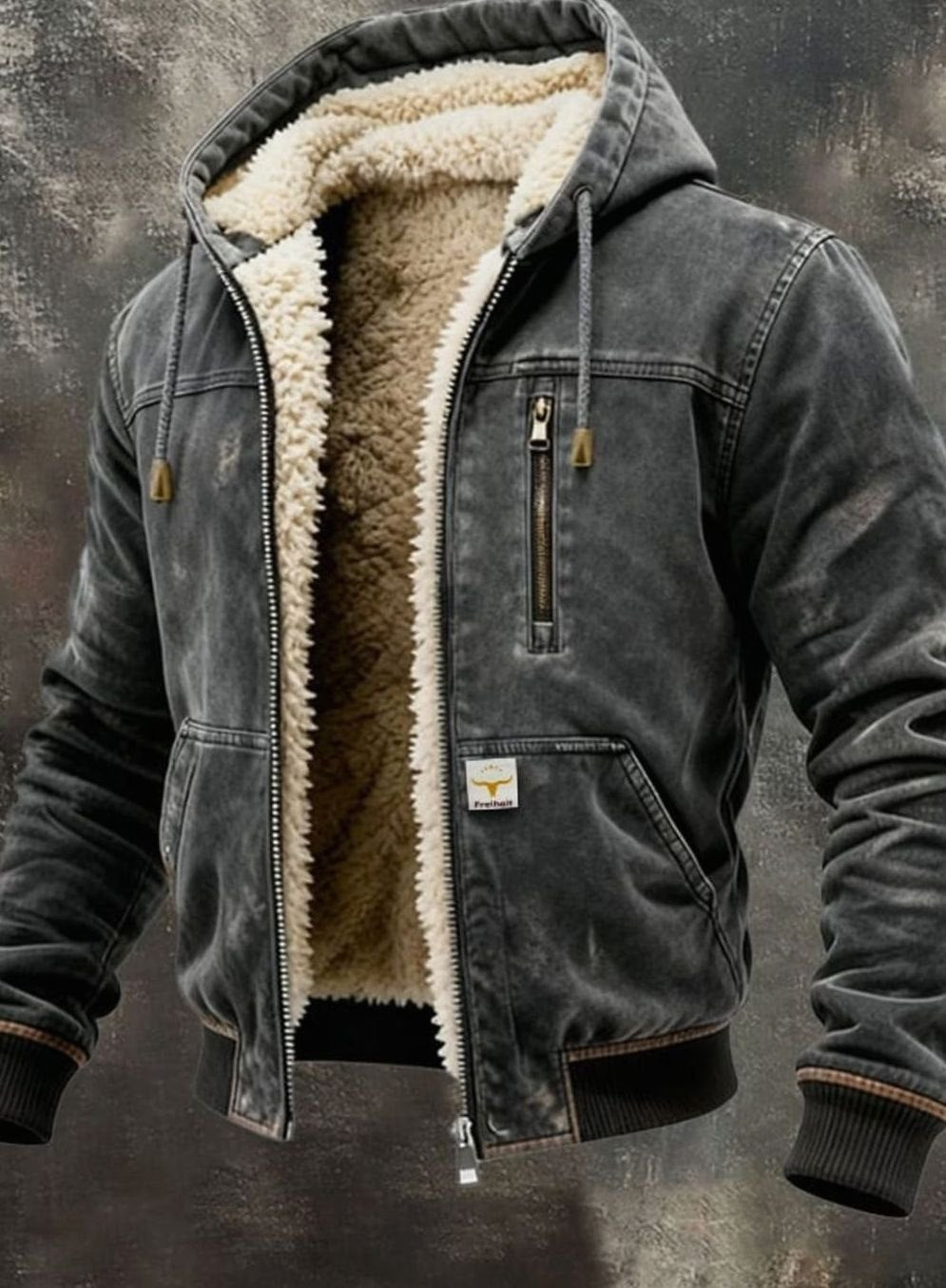 Men's Sherpa-Lined Hooded Zip-Up Winter Jacket