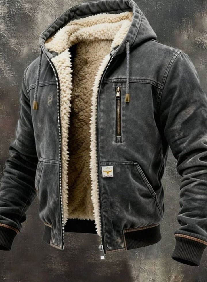 Men's Sherpa-Lined Hooded Zip-Up Winter Jacket