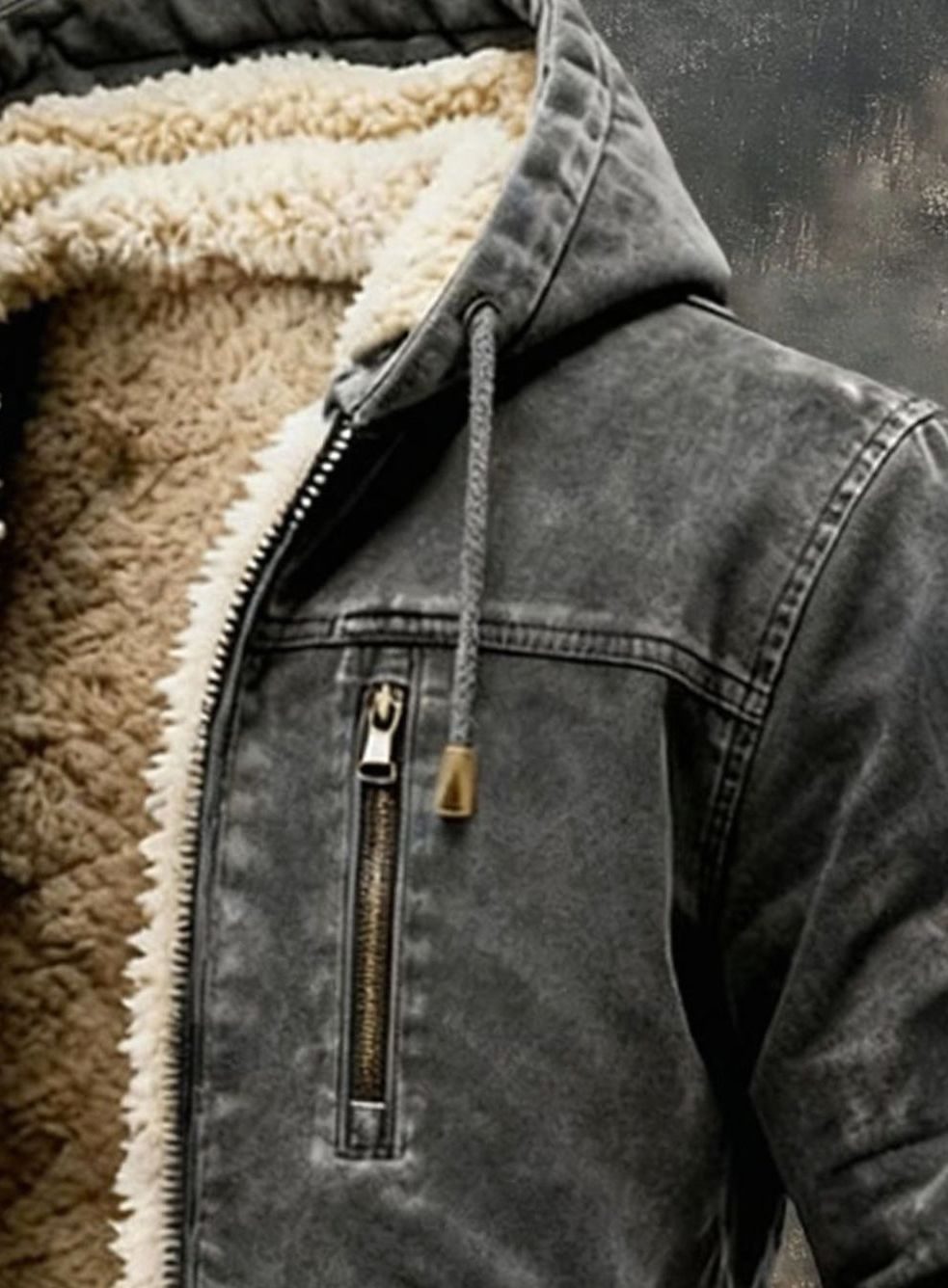 Men's Sherpa-Lined Hooded Zip-Up Winter Jacket