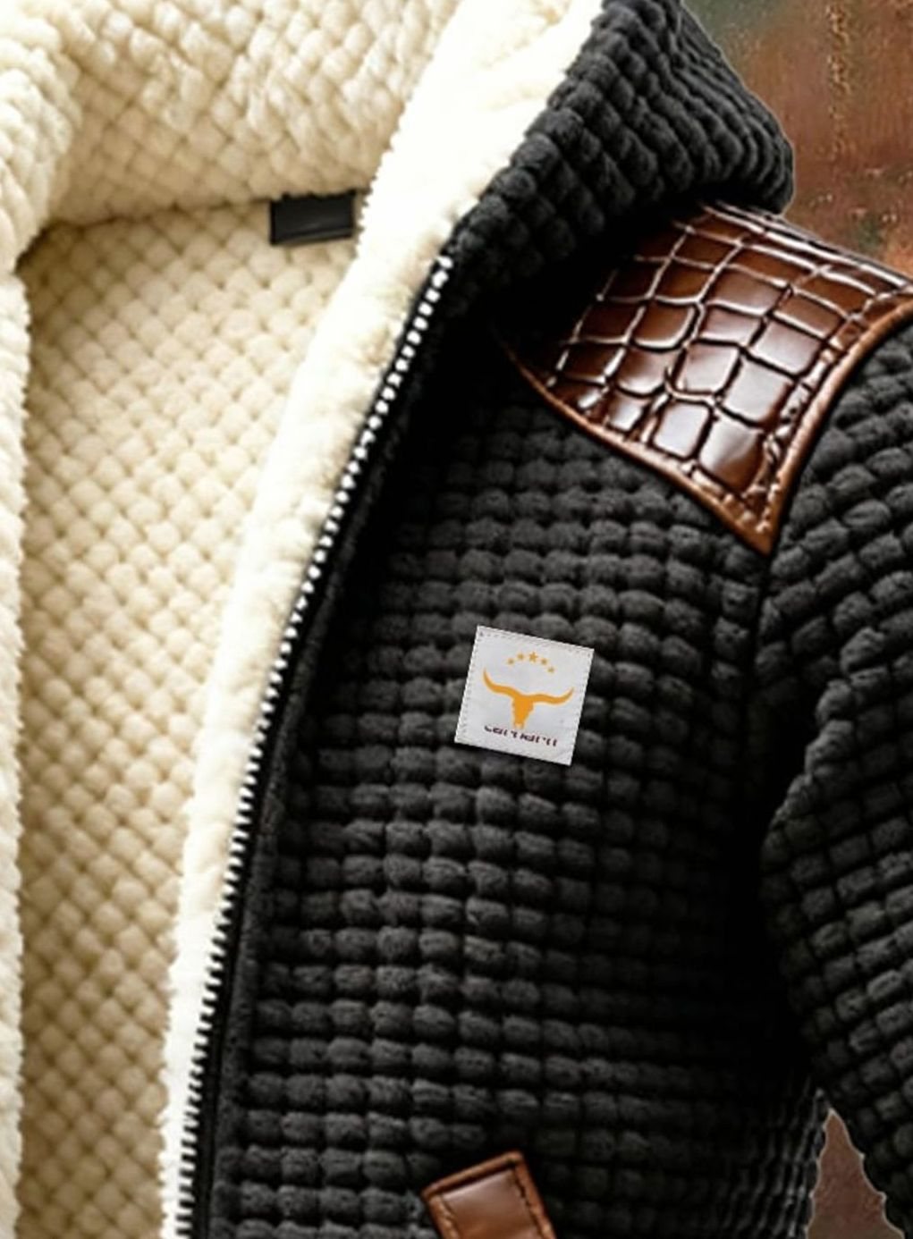 Men's Sherpa-Lined Waffle-Knit Full-Zip Winter Jacket