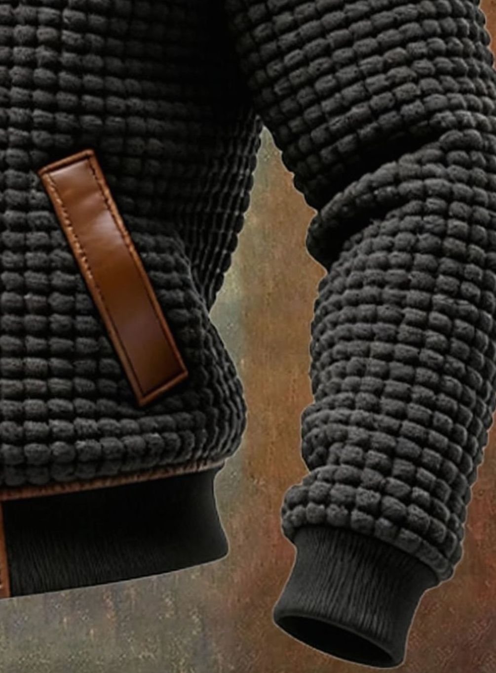 Men's Sherpa-Lined Waffle-Knit Full-Zip Winter Jacket