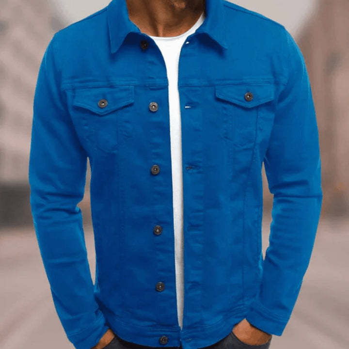 Men's Slim-Fit Button-Up Denim Jacket Chest Pockets - Ocean Blue
