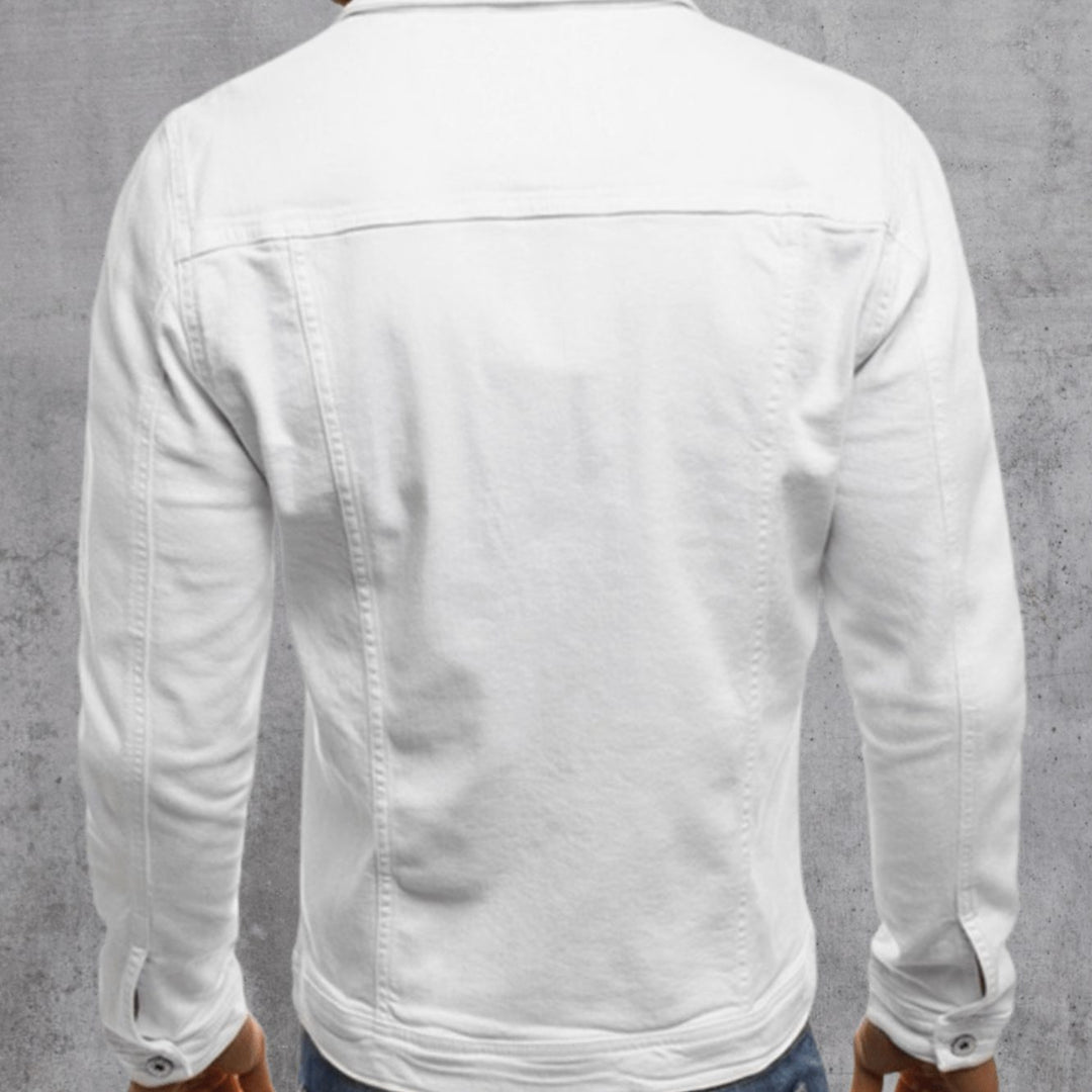 Men's Slim-Fit Button-Up Denim Jacket Chest Pockets