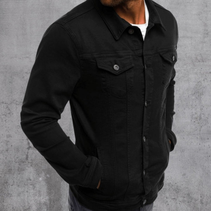 Men's Slim-Fit Button-Up Denim Jacket Chest Pockets