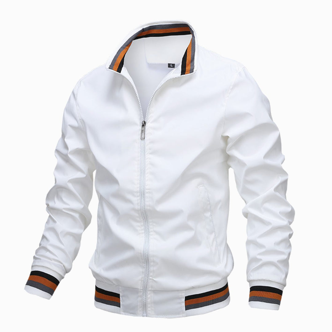 Men's Slim-Fit Full-Zip Bomber Jacket Striped Ribbed Cuffs