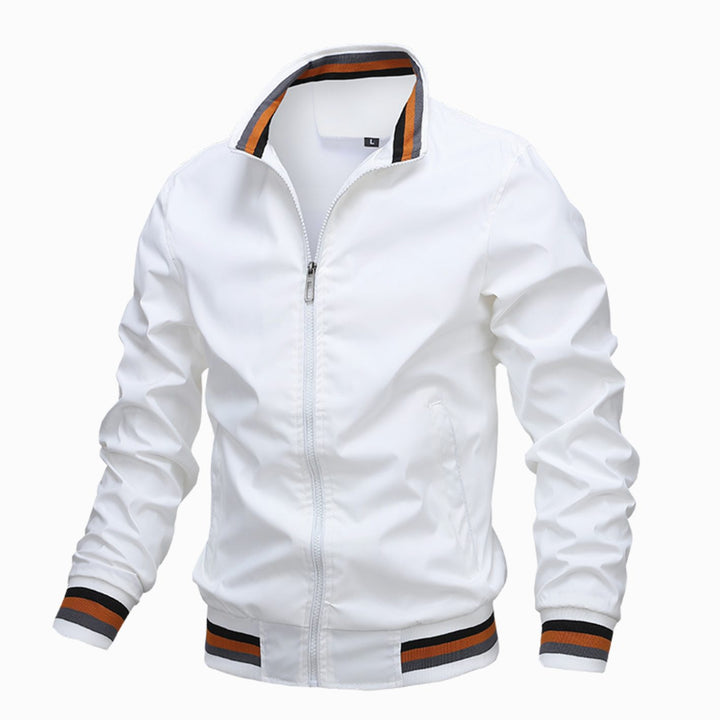 Men's Slim-Fit Full-Zip Bomber Jacket Striped Ribbed Cuffs