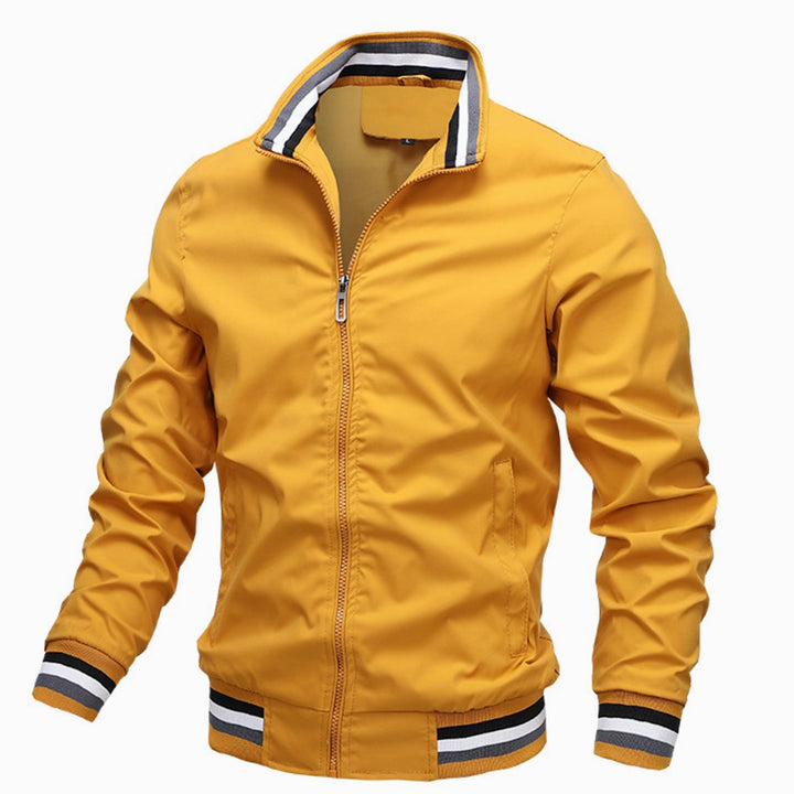 Men's Slim-Fit Full-Zip Bomber Jacket Striped Ribbed Cuffs - Yellow