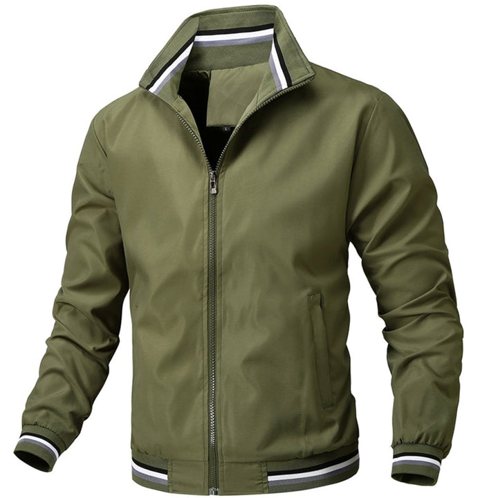Men's Slim-Fit Full-Zip Bomber Jacket Striped Ribbed Cuffs