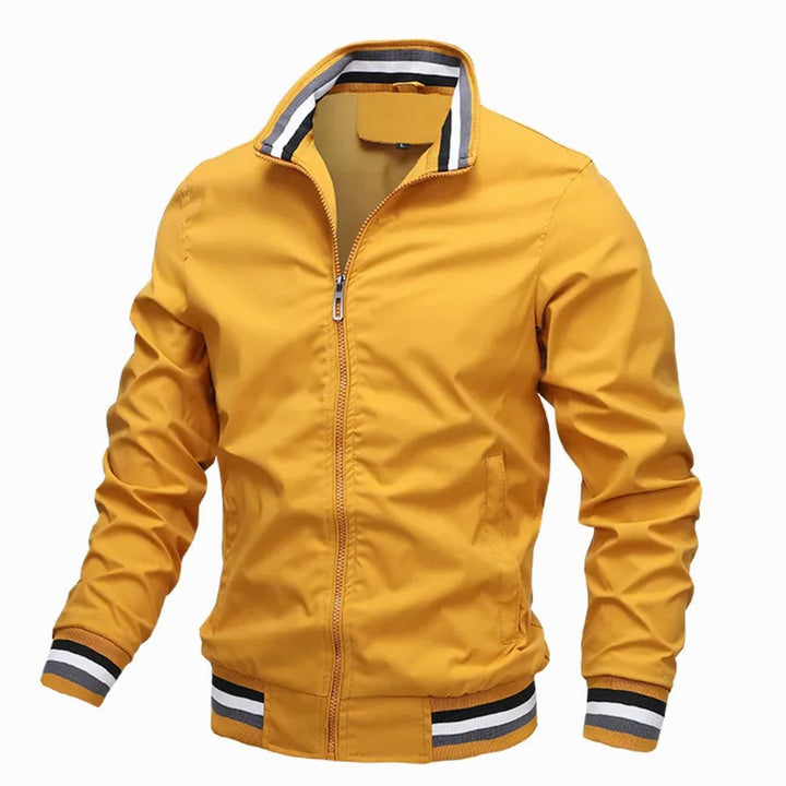 Men's Slim-Fit Full-Zip Bomber Jacket Striped Ribbed Cuffs