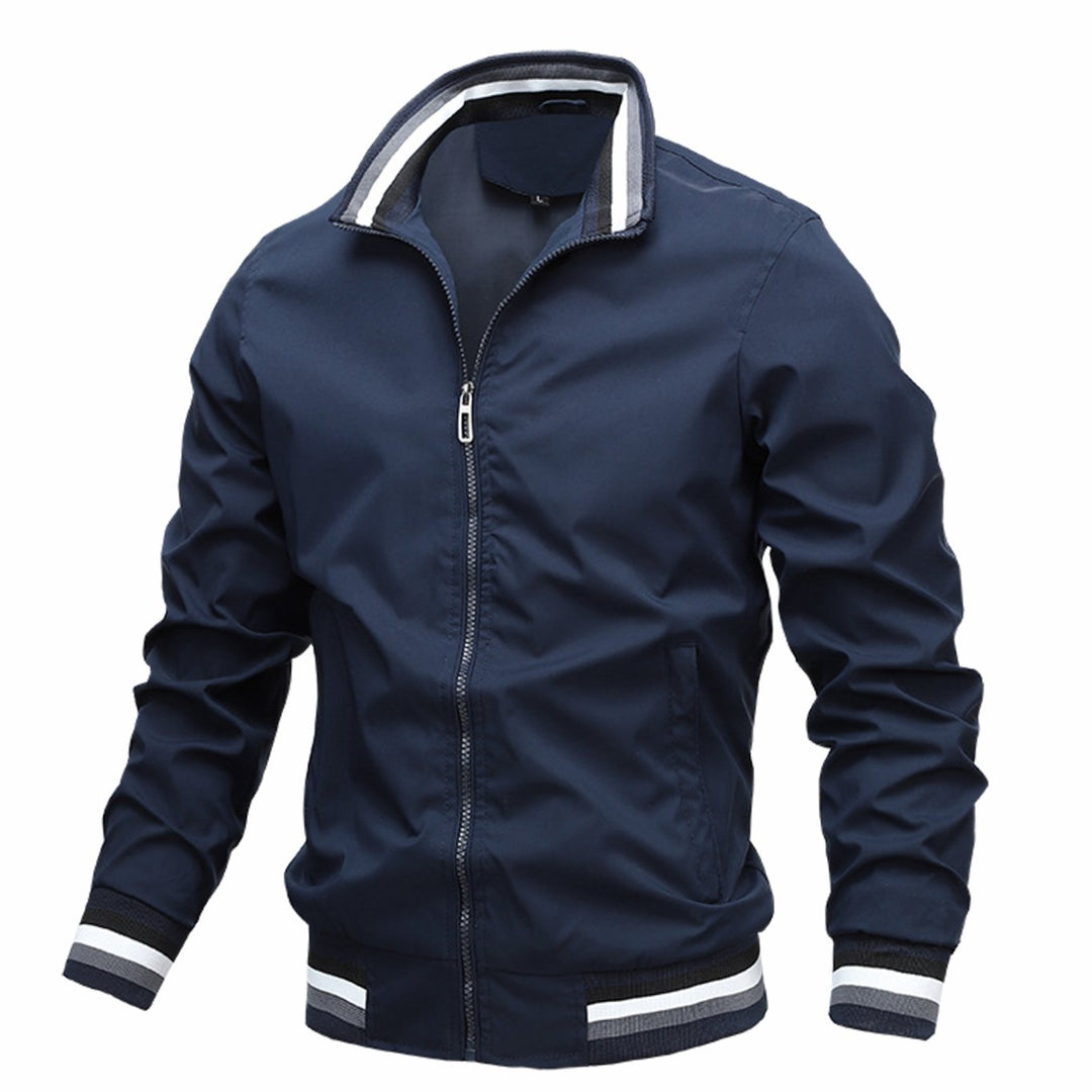 Men's Slim-Fit Full-Zip Bomber Jacket Striped Ribbed Cuffs