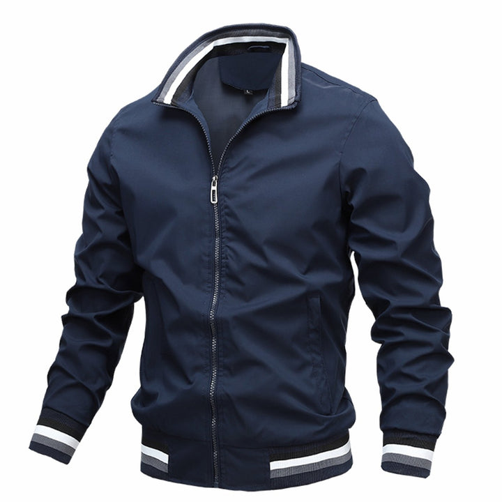 Men's Slim-Fit Full-Zip Bomber Jacket Striped Ribbed Cuffs