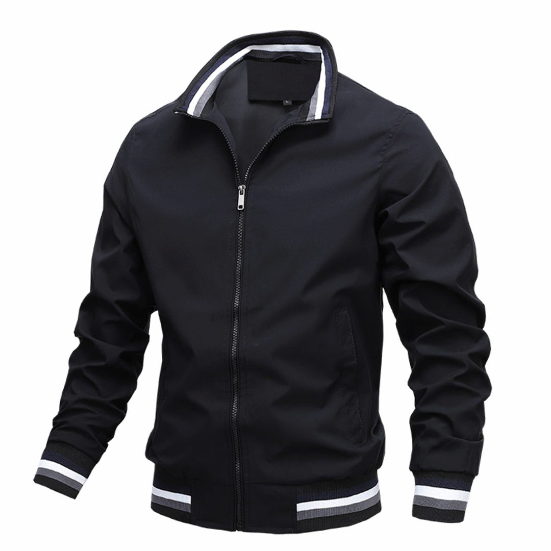 Men's Slim-Fit Full-Zip Bomber Jacket Striped Ribbed Cuffs