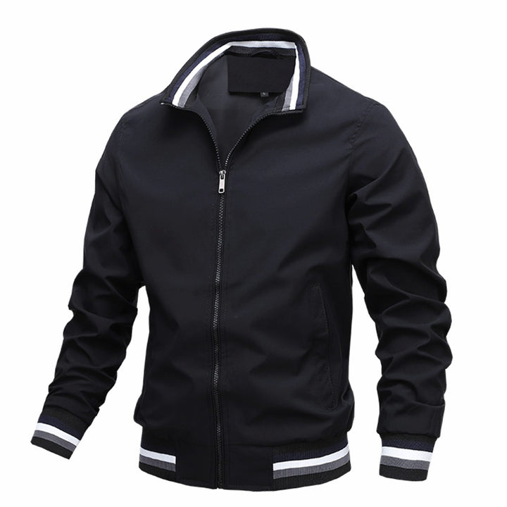 Men's Slim-Fit Full-Zip Bomber Jacket Striped Ribbed Cuffs