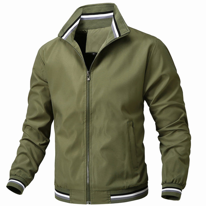 Men's Slim-Fit Full-Zip Bomber Jacket Striped Ribbed Cuffs