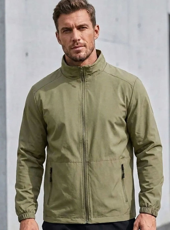 Men's Slim-Fit Full-Zip Stand-Collar Lightweight Jacket - Khaki