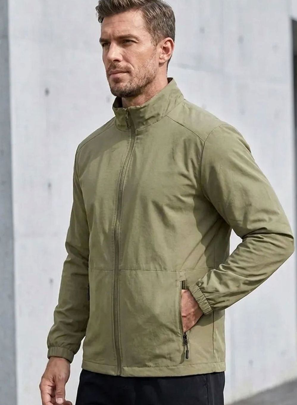 Men's Slim-Fit Full-Zip Stand-Collar Lightweight Jacket