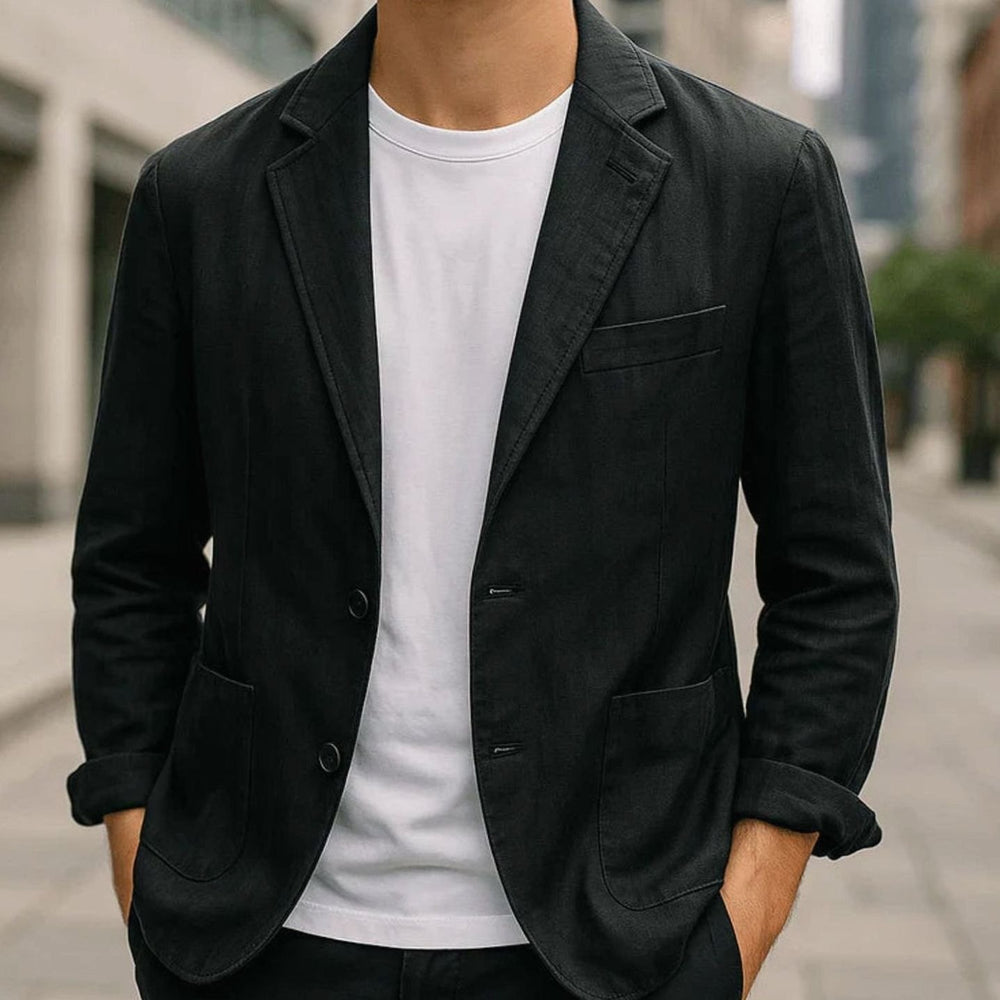 Men's Slim-Fit Lightweight Two-Button Blazer - Black
