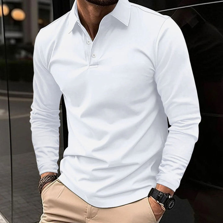 Men's Smart Casual Long-Sleeve Button-Collar Polo Shirt - White