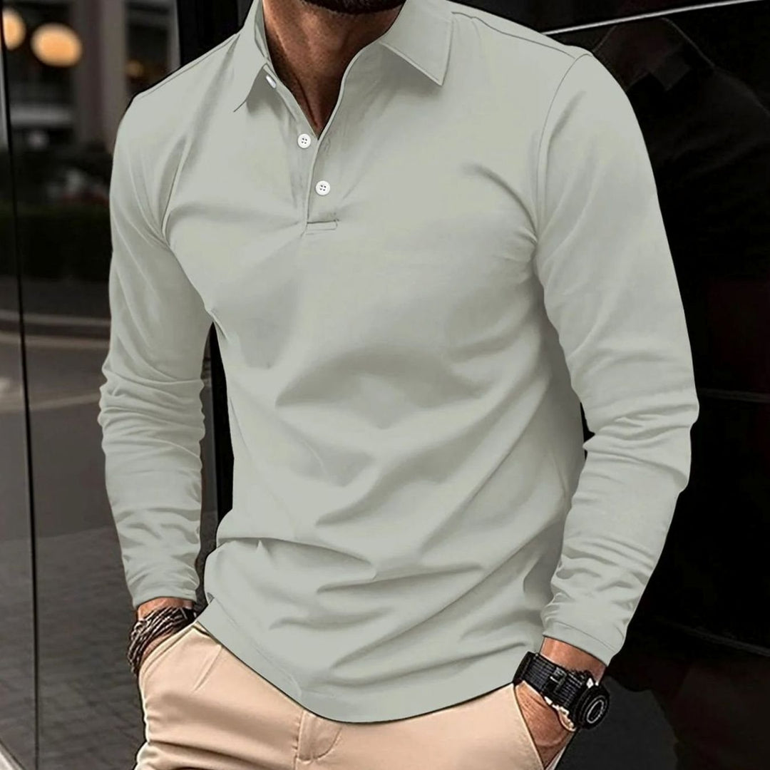 Men's Smart Casual Long-Sleeve Button-Collar Polo Shirt - Grey
