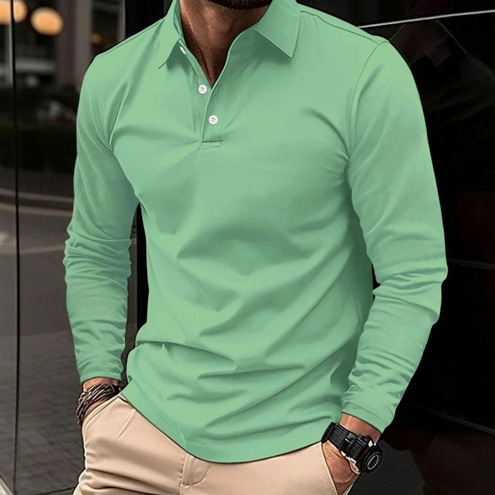 Men's Smart Casual Long-Sleeve Button-Collar Polo Shirt - Green