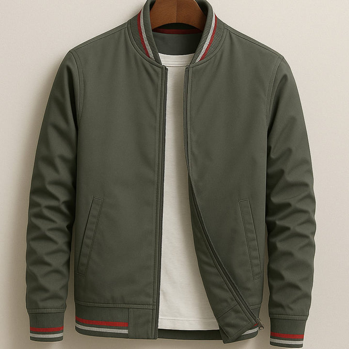 Men's Striped-Trim Zip-Up Bomber Jacket - Grey