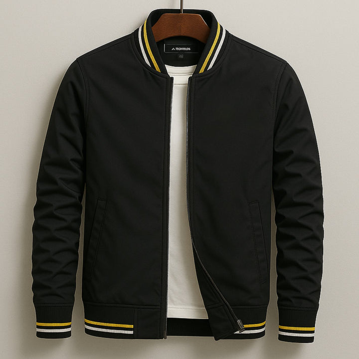 Men's Striped-Trim Zip-Up Bomber Jacket - Black
