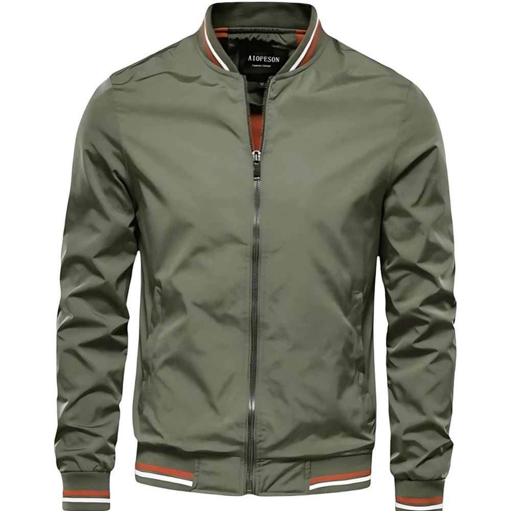 Men's Striped-Trim Zip-Up Bomber Jacket, Navy Blue - Green