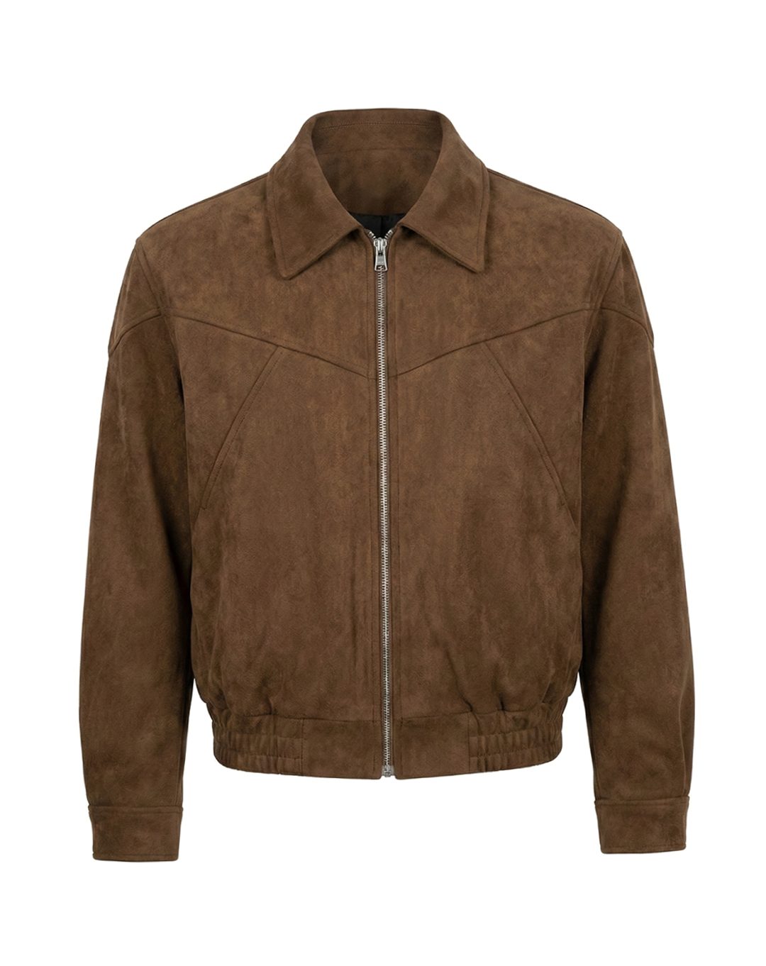 Men's Suede Bomber Jacket Tailored Zip-Up - Brown