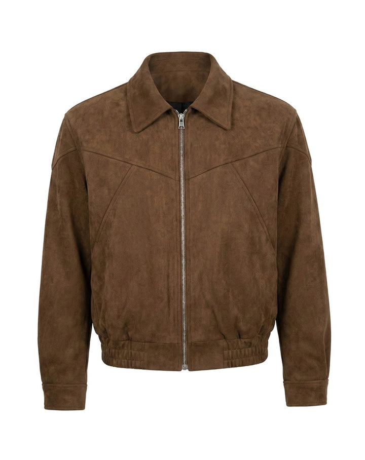 Men's Suede Bomber Jacket Tailored Zip-Up - Brown