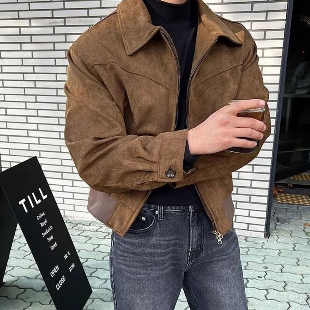 Men's Suede Bomber Jacket Tailored Zip-Up