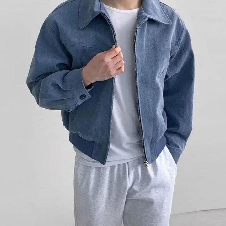 Men's Suede Bomber Jacket Tailored Zip-Up - Blue